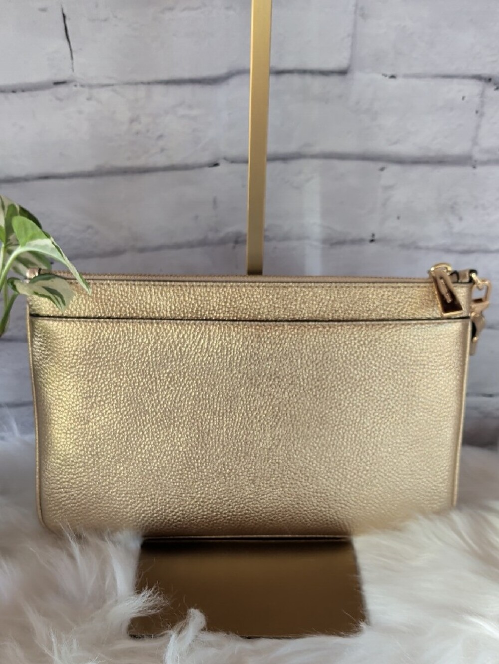 Michael Kors Gold Metallic Zip Wristlet Clutch - Picture 4 of 7